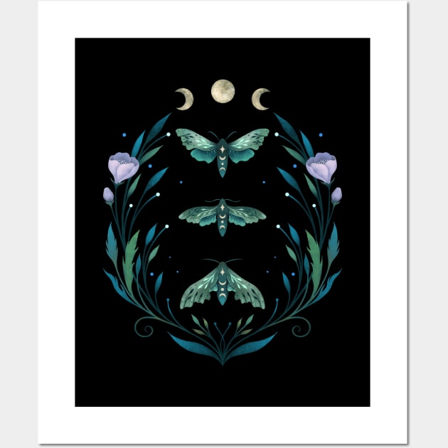 Lime Hawk Moths Night Wall Art by Episodic Drawing